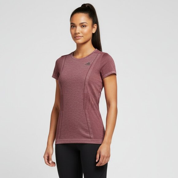 Adidas Women's Running T-Shirt Top Crew neck Short Sleeves Burgundy Size XS - Picture 1 of 12